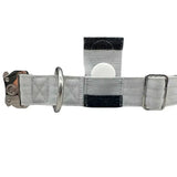 Silver 4cm nylon btactical tracker dog collar with sturdy metal buckle and black velcro patches for adjustable fit