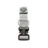 Silver gray 4cm nylon btactical tracker dog collar with embossed logo black buckle and sturdy metal d-ring