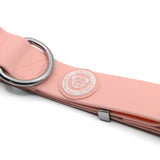 Pink nylon dog leash with silver ring and buckle paired with pastel pink 4cm pvc btactical dog collar