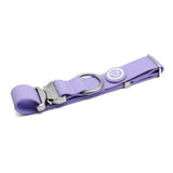 Pastel purple 4cm pvc btactical dog collar with silver buckle d-ring and circular brand emblem on the side