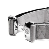 Gray 5cm nylon btactical dog collar in misty grey with silver metal buckle and reinforced stitching