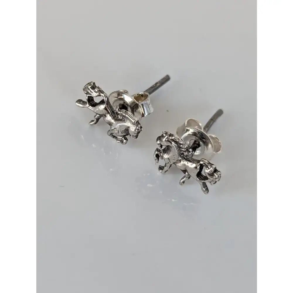 Silver galloping horse stud earrings handmade equestrian earrings featuring detailed miniature horse figures in 925 silver