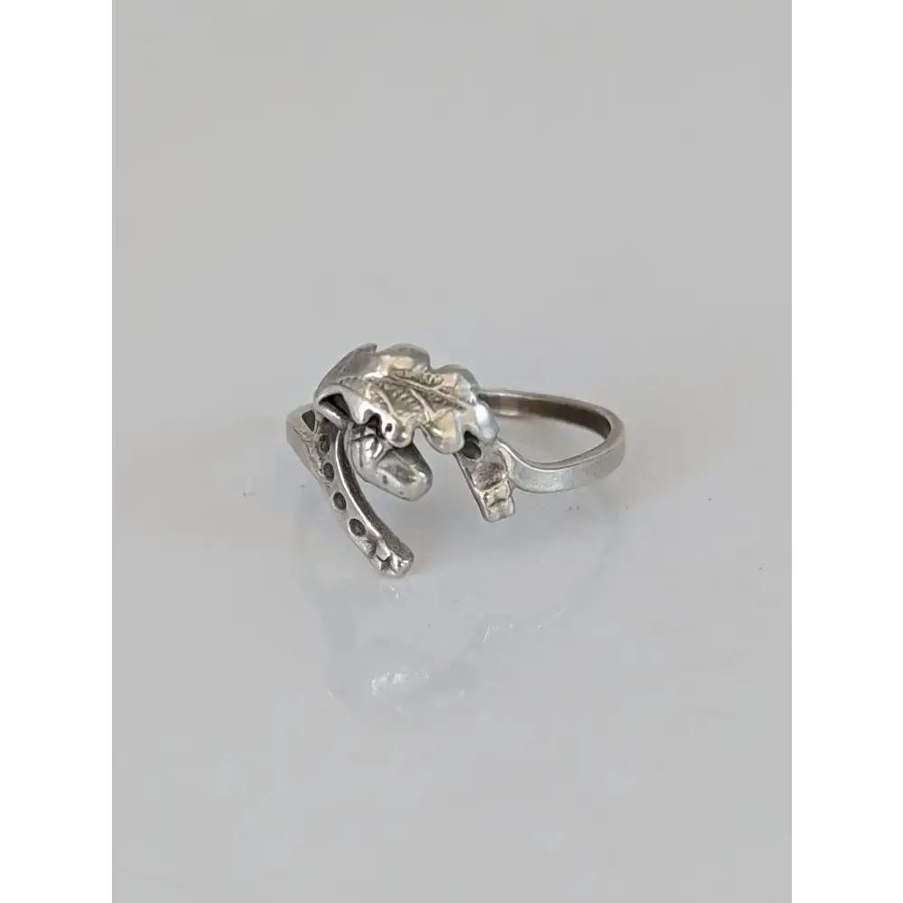 925 Silver Horseshoe, Acorn & Oak Leaf Ring – Symbolic Nature Gift G 