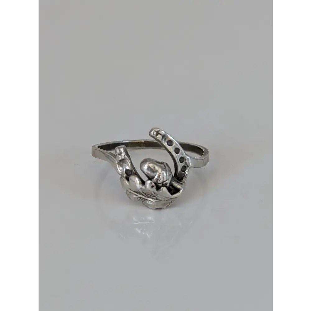 925 Silver Horseshoe, Acorn & Oak Leaf Ring – Symbolic Nature Gift G 