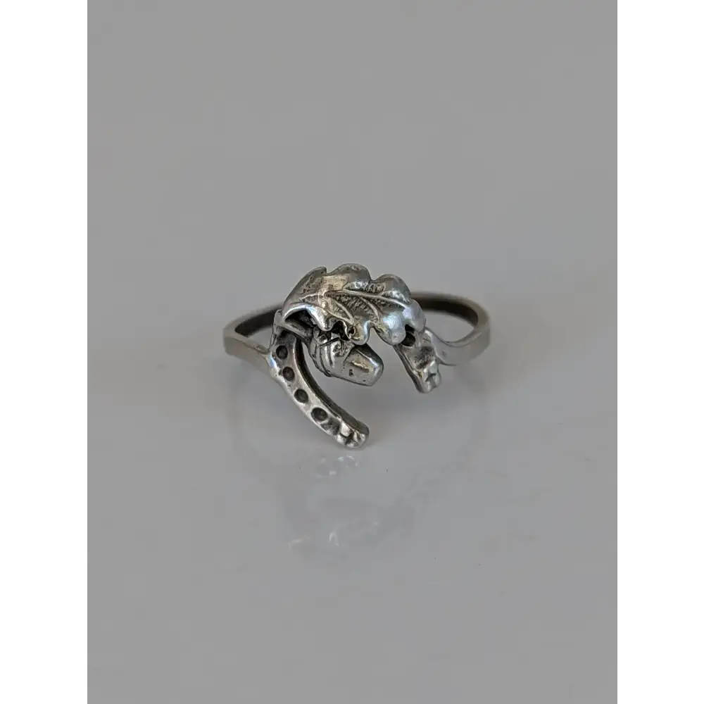925 Silver Horseshoe, Acorn & Oak Leaf Ring – Symbolic Nature Gift G 