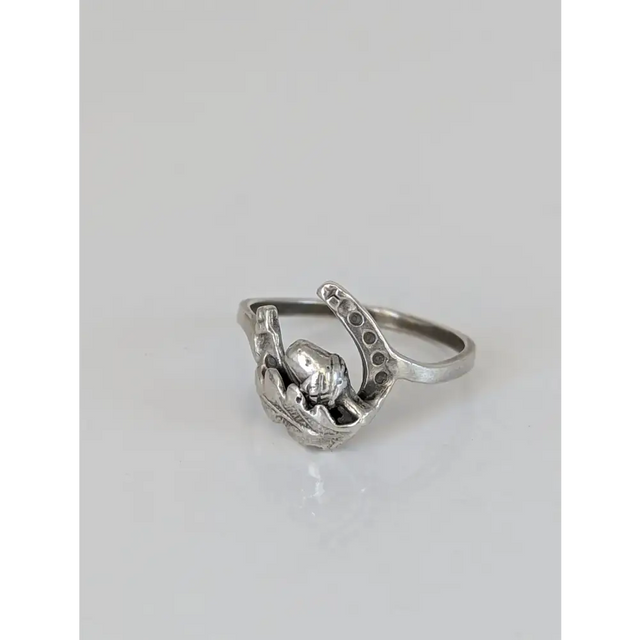 925 Silver Horseshoe, Acorn & Oak Leaf Ring – Symbolic Nature Gift G 