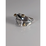 925 Silver Leaves Ring with Brass Buds – Artisan Silver Band Inspired by Nature G Rings