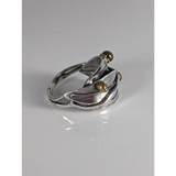 925 Silver Leaves Ring with Brass Buds – Artisan Silver Band Inspired by Nature G Rings