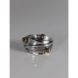 925 Silver Leaves Ring with Brass Buds – Artisan Silver Band Inspired by Nature G Rings