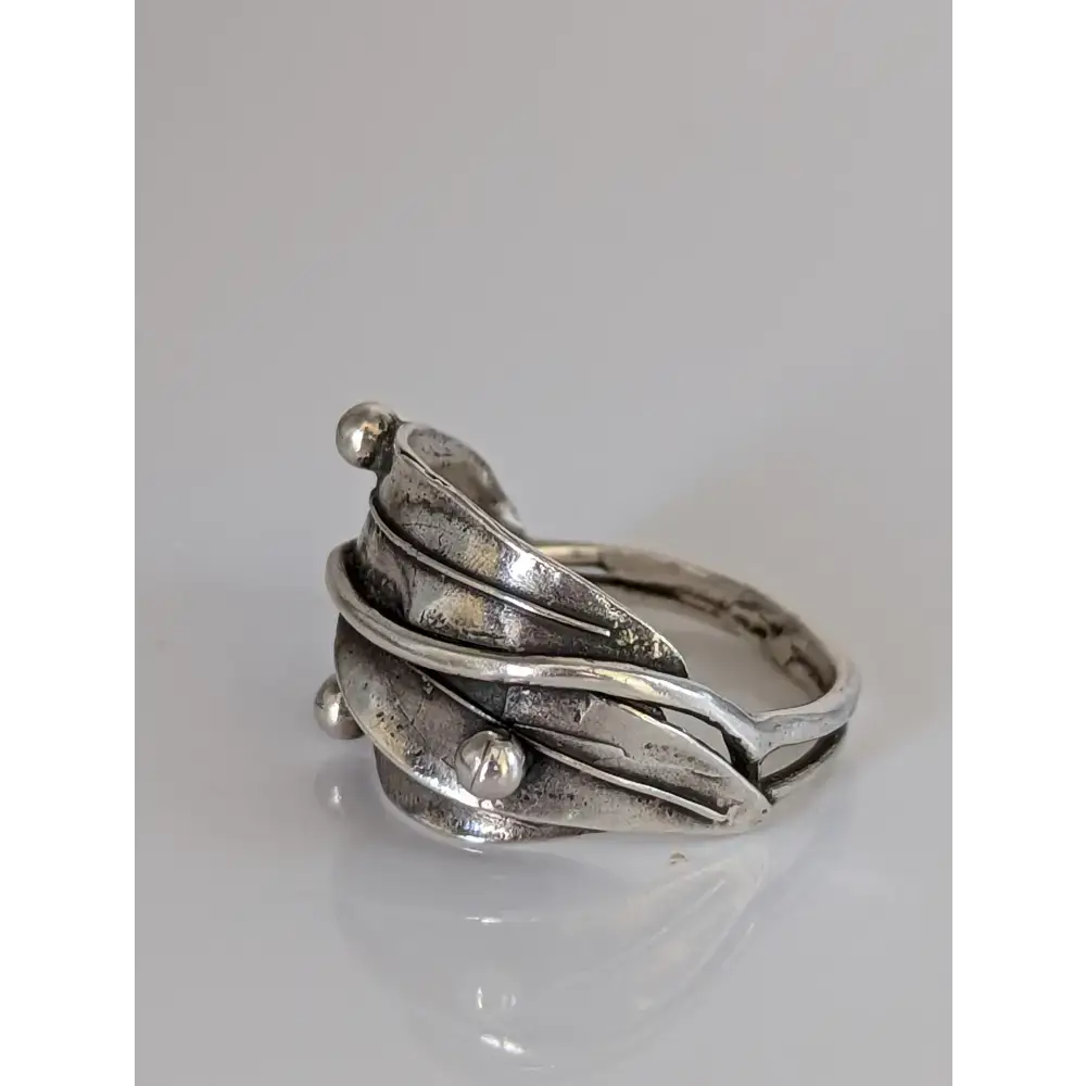 925 Silver Leaves Ring with Silver Buds – Nature-Inspired Gift G Rings