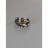 Silver leaves ring with layered twisted bands and silver buds in shiny 925 silver for a nature-inspired gift