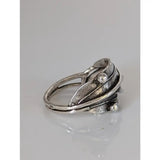 Silver leaves ring with textured 925 silver leaf design and two small silver buds perfect for nature lovers