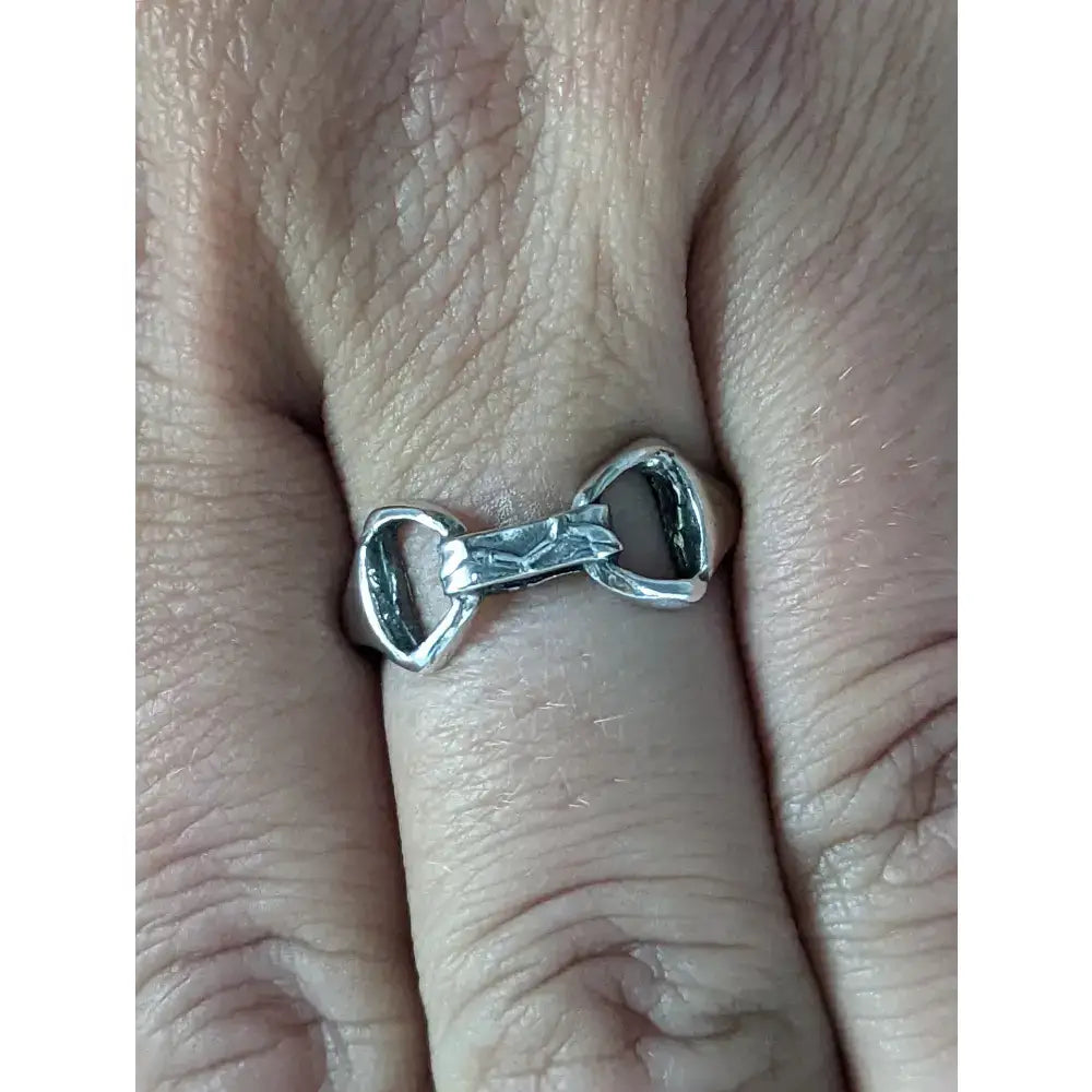 Silver snaffle ring with textured polished finish 925 silver equestrian jewellery for him and her