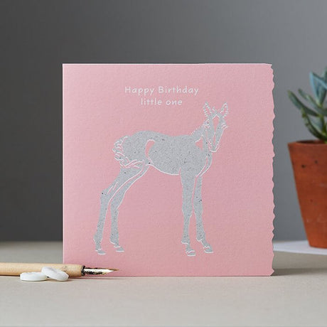 Deckled Edge Colour Block Pony Card Happy Birthday Girl Foal Gift Cards Barnstaple Equestrian Supplies