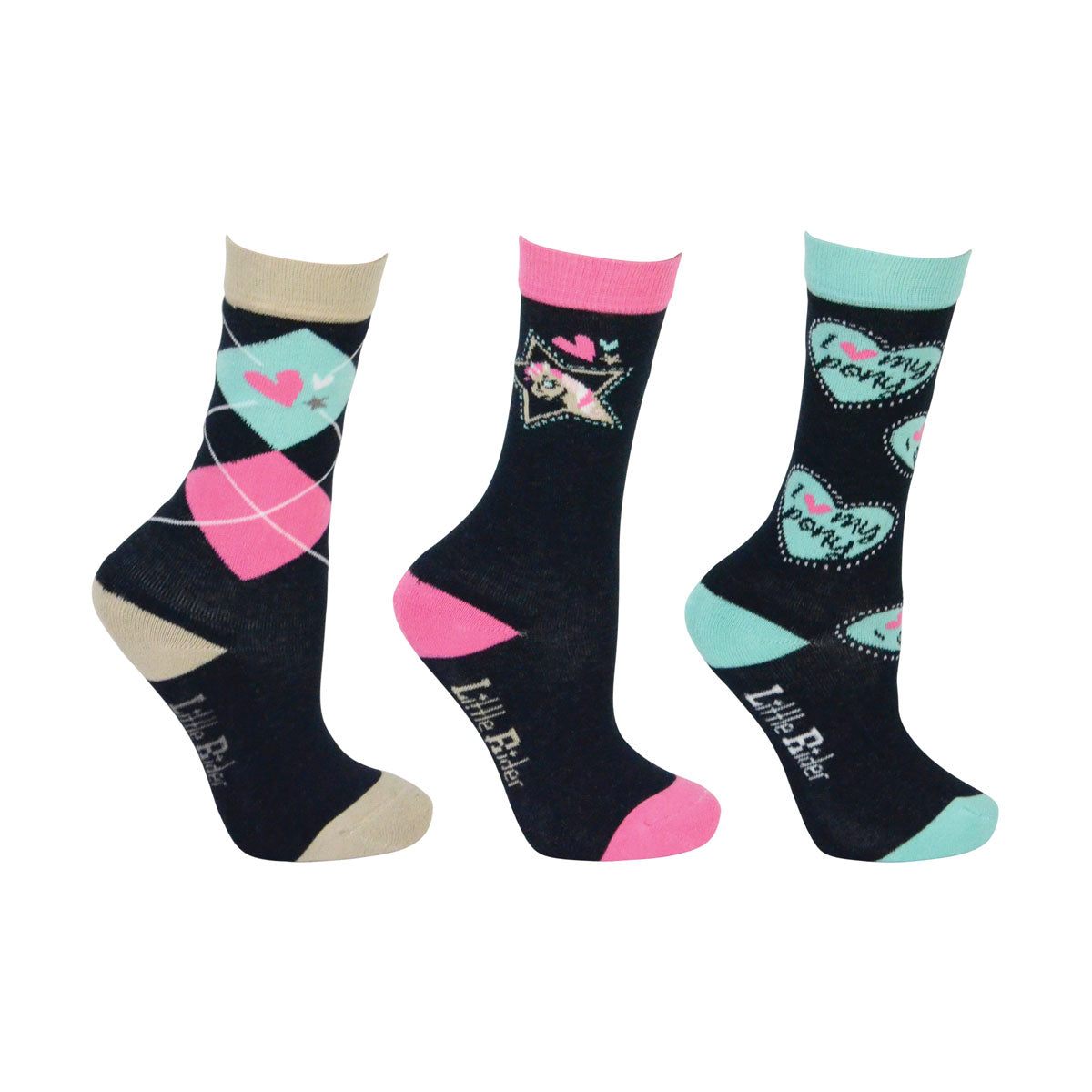 I Love My Pony Collection Socks by Little Rider (Pack of 3) Riding Socks Barnstaple Equestrian Supplies