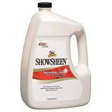 White plastic jug with black cap labeled absorbine showsheen hair polish original hair polish and detangler refill