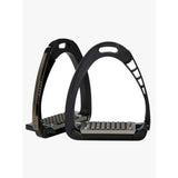 Black and silver acavallo arena alupro stirrup with textured non-slip footplate and stress-actuated locking system
