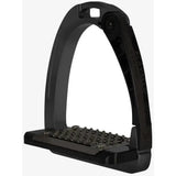 Black plastic acavallo arena junior stirrups with textured non slip footpad and sleek modern design