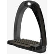 Black metal acavallo arena junior stirrups with textured grip footplate and acavi engraved on side