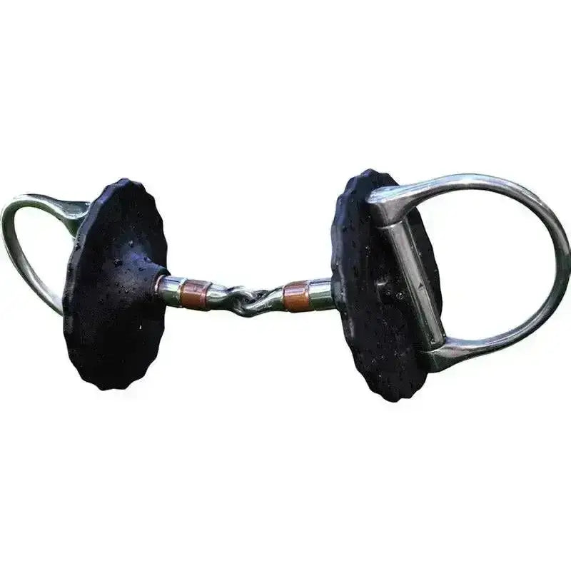 Black rubber covered acavallo gel bit guard with silver metal hardware and copper accents for gel bit guards