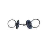 Black rubber coated acavallo gel bit with silver metal rings and central bar gel bit guard for riding control