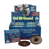 Brown circular acavallo gel bit guard with central hole and embossed branding for gel bit protection