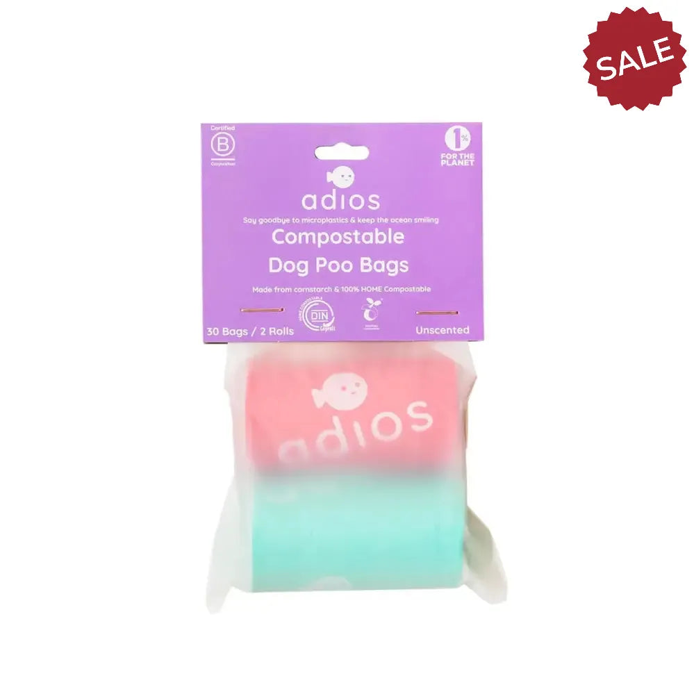 Adios Clipstrip Refill Poo Bags Rainbow 2 ROLLS (30 BAGS) RAINBOW Poop Bags