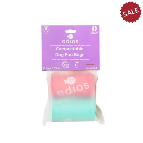 Adios Clipstrip Refill Poo Bags Rainbow 2 ROLLS (30 BAGS) RAINBOW Poop Bags