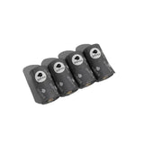 Four rolls of black adios handle roll poo bags with white camera logo for easy pet waste cleanup