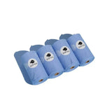 Light blue plastic adios non handle poo bags 4 rolls with white label and black fish logo perfect for handle poo needs