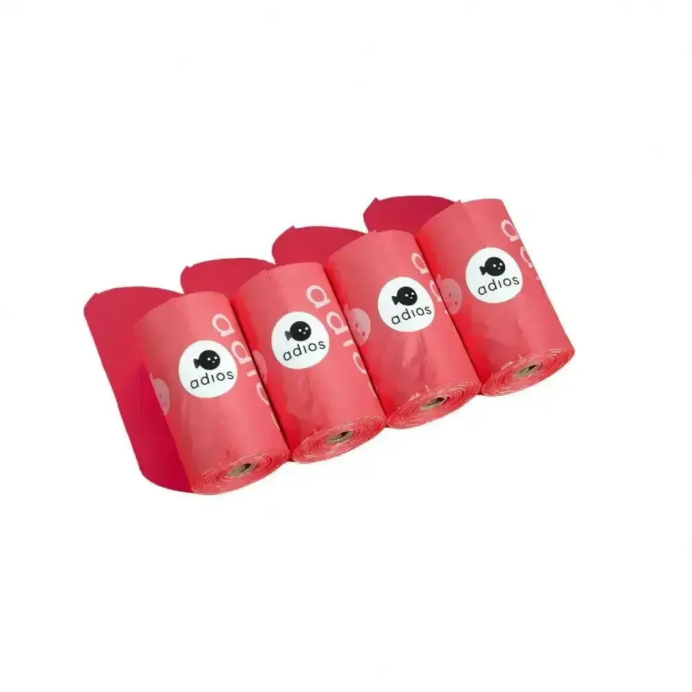Adios Non Handle Poo Bags 4 Rolls 4 Rolls (60 Bags) Hot Pink Poop Bags