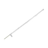 Silver metal garden hoe with sharp blade and long handle next to agrifence 140cm megapost with reinforced spine