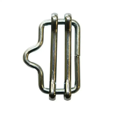 Silver-toned agrifence 20mm tape joiner buckle with rectangular frame and curved side loop made from galvanised metal