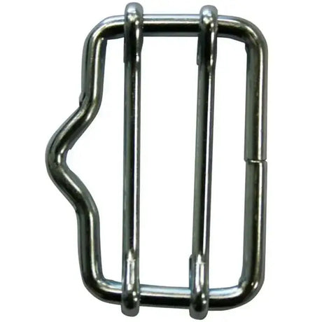 Shiny silver galvanised steel agrifence 40mm tape joiner buckle with rectangular frame and three vertical bars