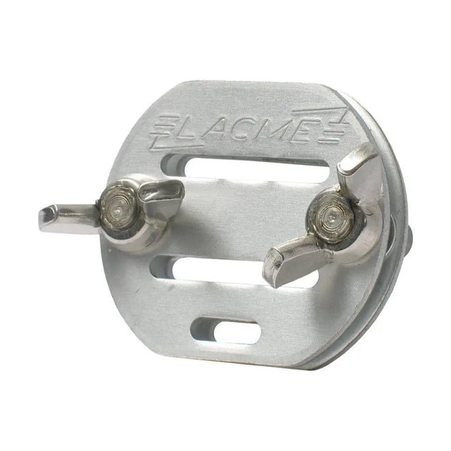 Silver metallic agrifence 40mm tape joiner clamp with two adjustable wing nuts and three horizontal slots
