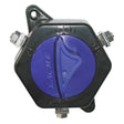 Black hexagonal agrifence circuit breaker with blue lacme dial and silver connectors for electric fencing use