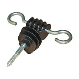Black insulated wire grip with two metal hooks and screw-in mounting point for agrifence classic gate woodscrew double loop use