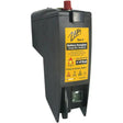 Black plastic agrifence duo 6 versatile unit battery energiser with yellow label and red cap showing price and size details