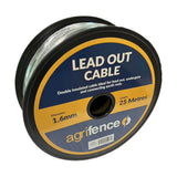 A spool of black and yellow agrifence easy leadout cable 25 meters long 1.6mm diameter for mains powered energiser