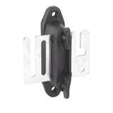 Black plastic agrifence gatelock insulators with silver metal brackets for secure fence mounting