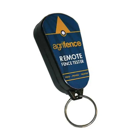 Blue and black agrifence key ring remote fence tester with key ring attachment for easy carrying and fence checking