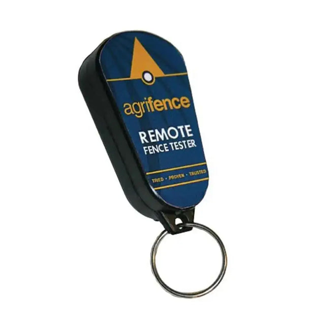 Blue and black agrifence key ring remote fence tester with key ring attachment for easy carrying and fence checking
