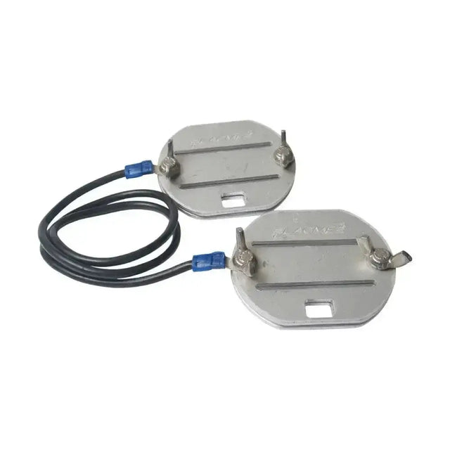 Silver metal agrifence line line connector plates with blue capped wires and lead length 60cm for tape use