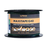 A spool of dark green textured agrifence maxitape g40 green performance tape for agricultural fencing use