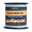 A spool of agrifence maxitape performance tape in blue and white mesh with super reinforced edges for farming use