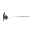 Black plastic agrifence offset tape insulator with a long slender metal screw shaft for secure fencing installation