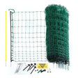Green electrifiable poultry net 108cm x 25m roll with black metal frame and yellow agrifence poultry net warning sign