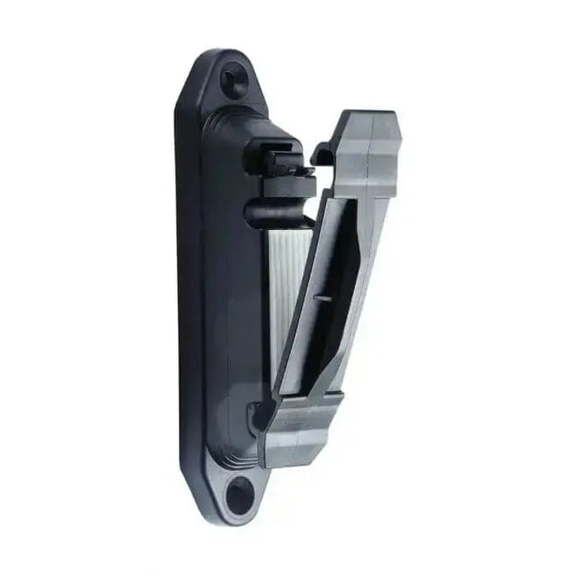 Black plastic wall-mounted clip with hinged design for agrifence premium tape premium tape insulators ideal for holding items