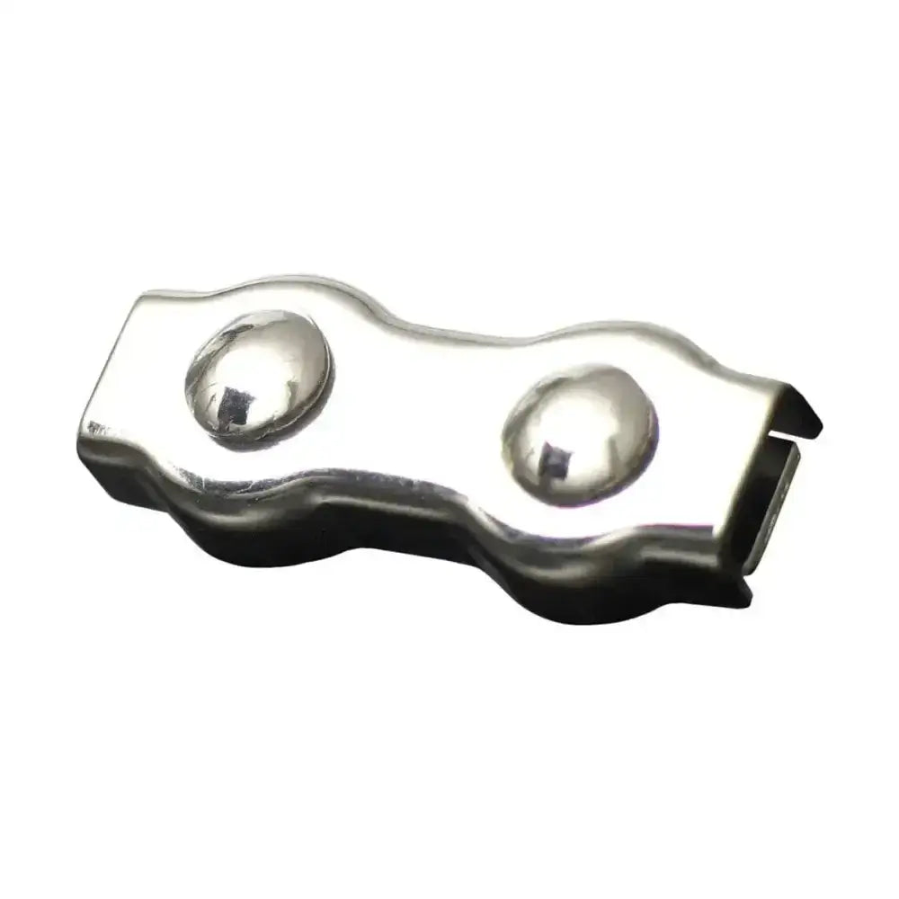 Shiny metallic agrifence rope joiner with two polished knobs and wavy body for secure connecting ropes connection