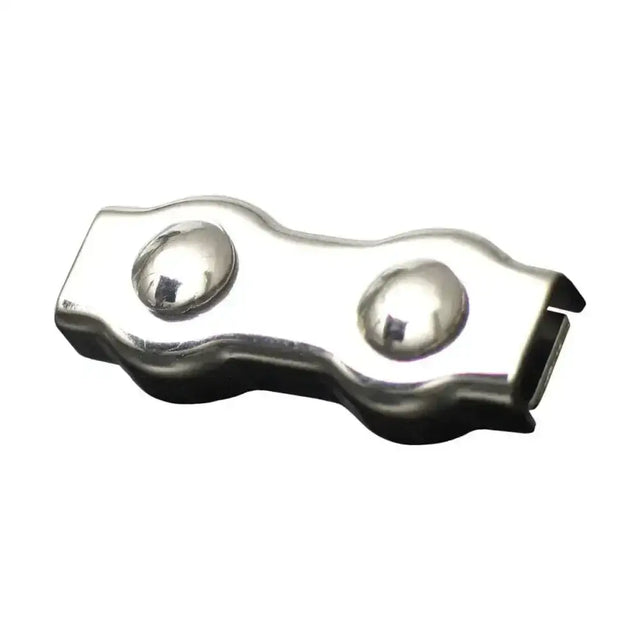 Shiny metallic agrifence rope joiner with two polished knobs and wavy body for secure connecting ropes connection